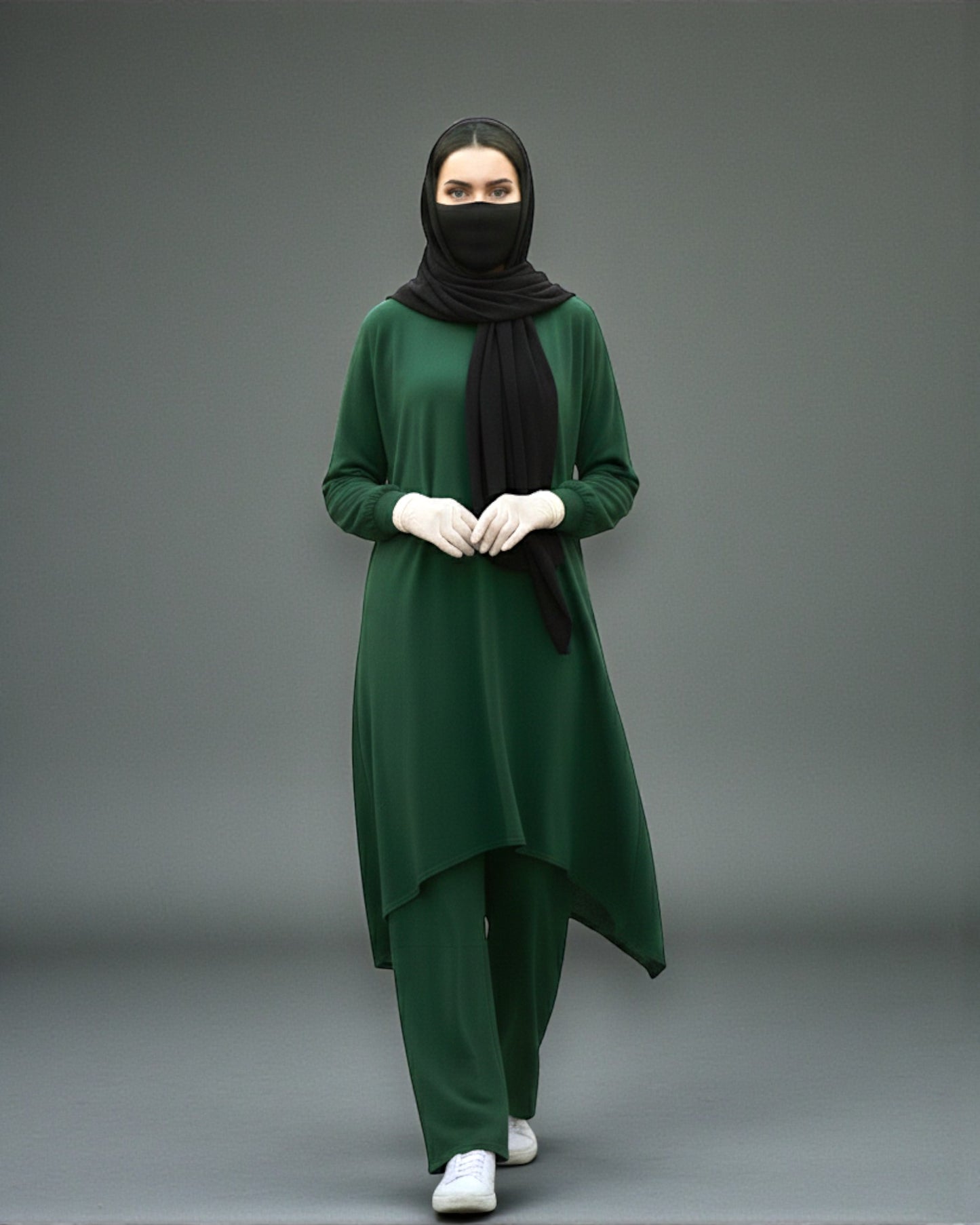 Asymmetric Co-Ord Set in Premium Firdaus Fabric with Stole Hijab