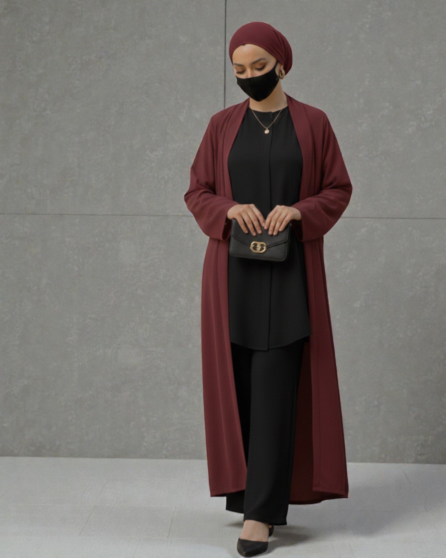 4-Piece Layered Co-Ord Set with Open Shrug & Hijab