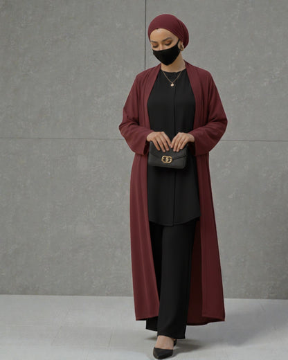 4-Piece Layered Co-Ord Set with Open Shrug & Hijab