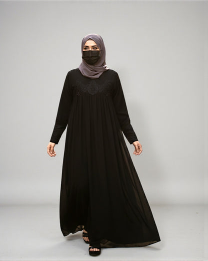 Lose Fit Abaya Like Dress With  Pearl Lace Work-Medium