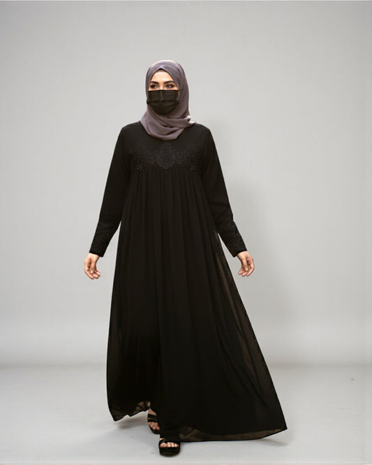 Lose Fit Abaya Like Dress With  Pearl Lace Work-Medium