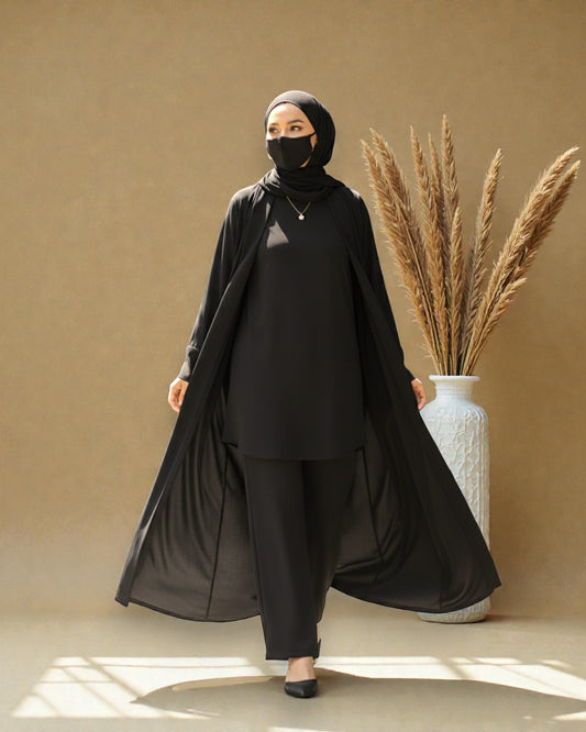 4-Piece Layered Co-Ord Set with Open Shrug & Hijab
