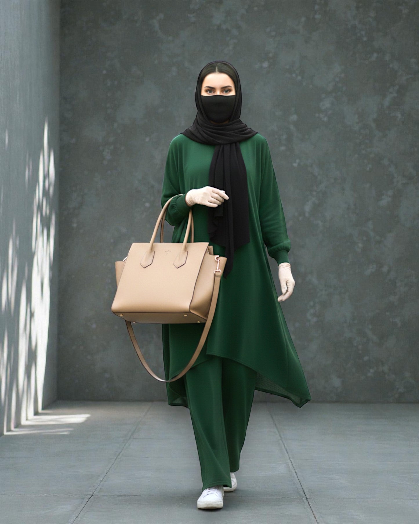 Asymmetric Co-Ord Set in Premium Firdaus Fabric with Stole Hijab