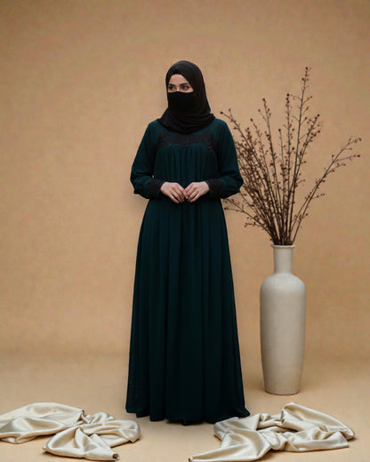 Lose Fit Abaya Like Dress With  Pearl Lace Work-Medium