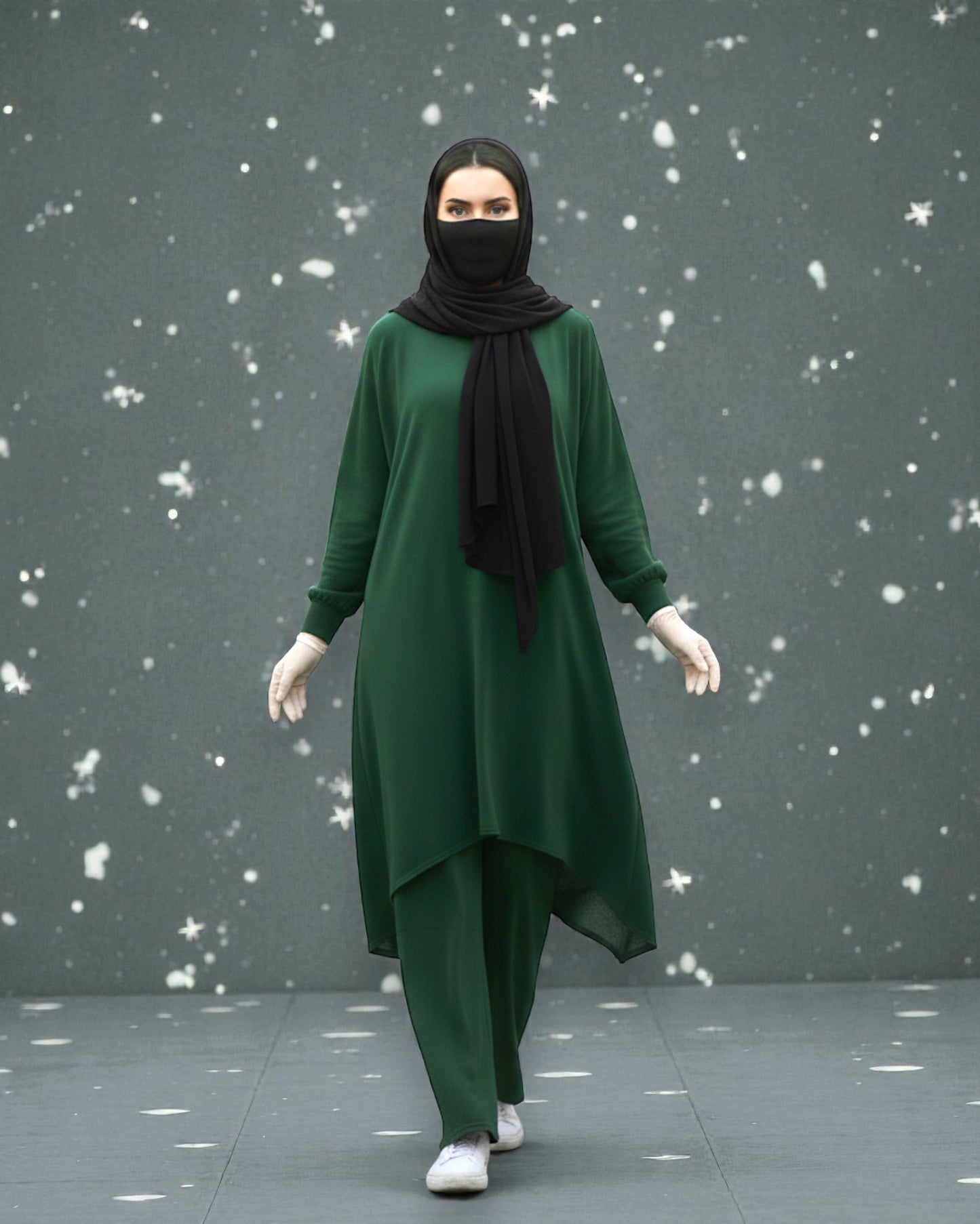 Asymmetric Co-Ord Set in Premium Firdaus Fabric with Stole Hijab