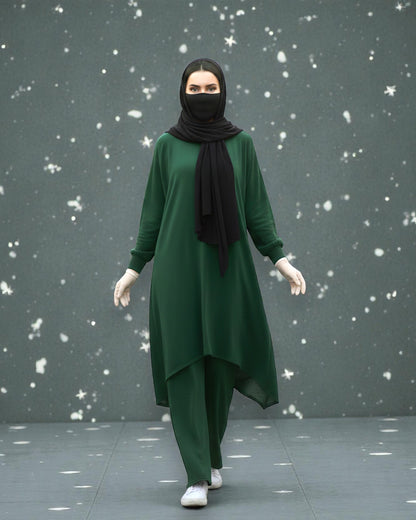 Asymmetric Co-Ord Set in Premium Firdaus Fabric with Stole Hijab
