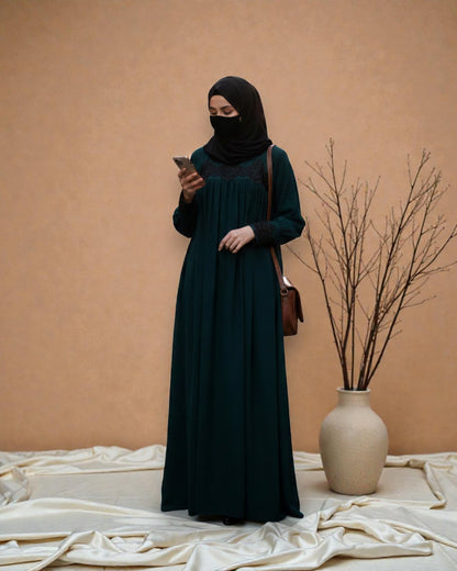 Lose Fit Abaya Like Dress With  Pearl Lace Work-Medium