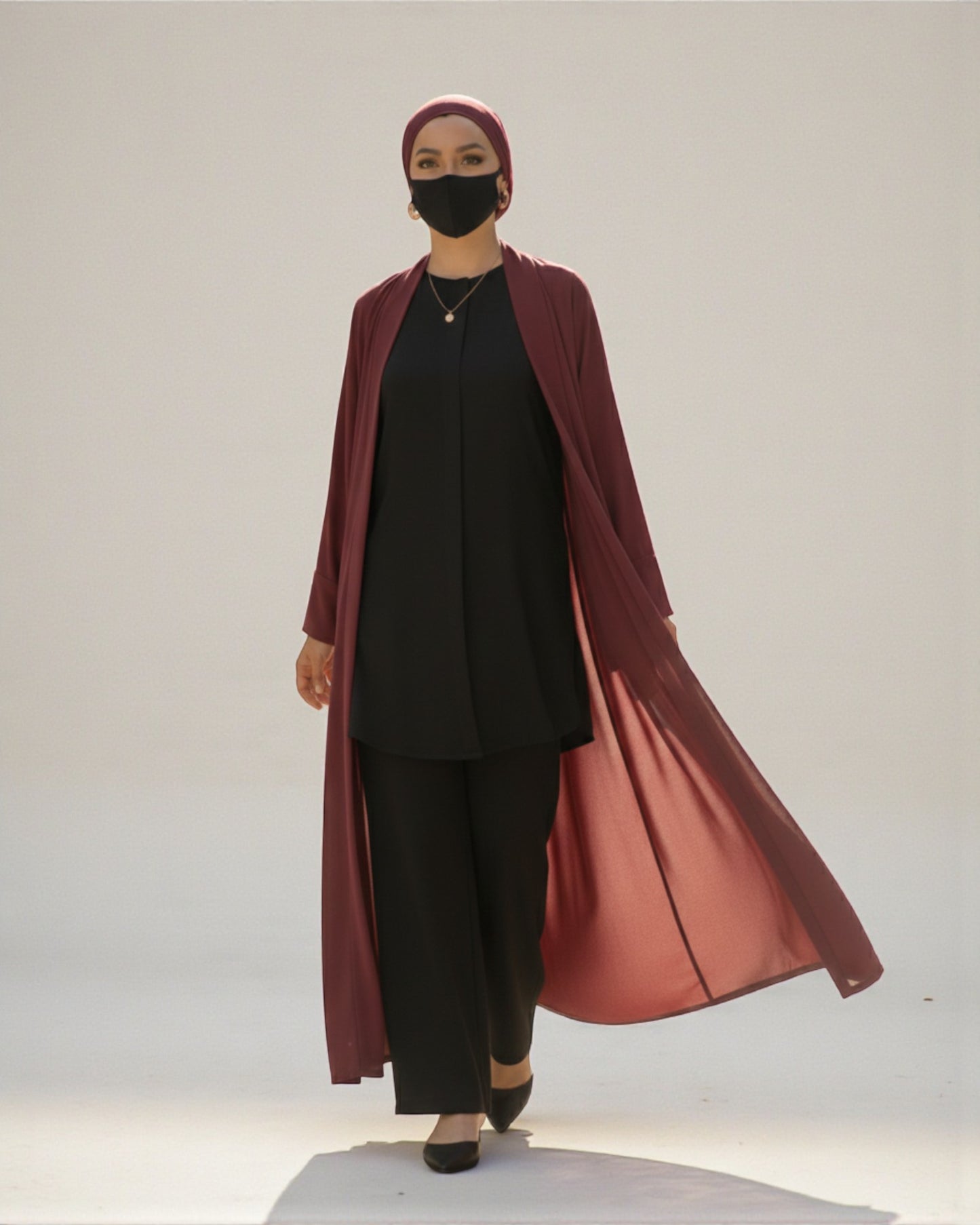 4-Piece Layered Co-Ord Set with Open Shrug & Hijab