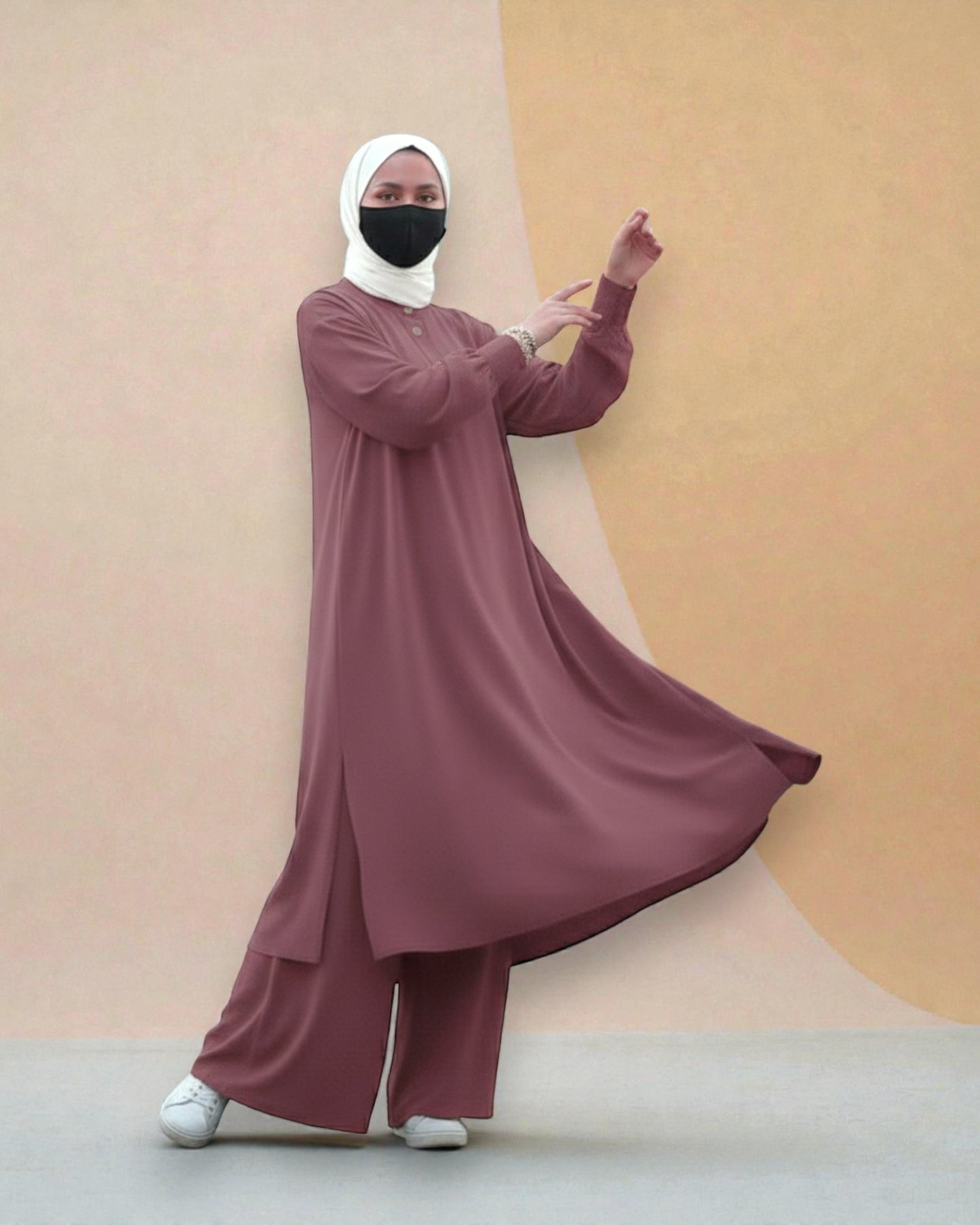 Co-ord Abaya Set for Women In Firdaus Fabric with Wide Palazzo & Tunic