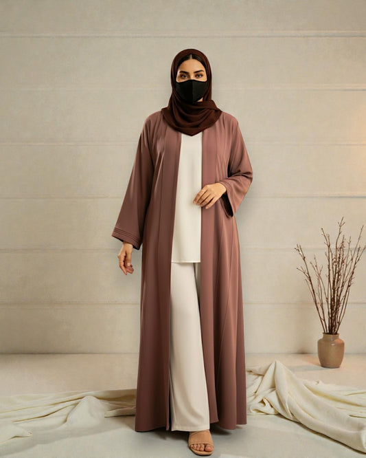 Premium Front Open Abaya for Women in Seltos Fabric with Pin Tuck Detailing and Black Hijab