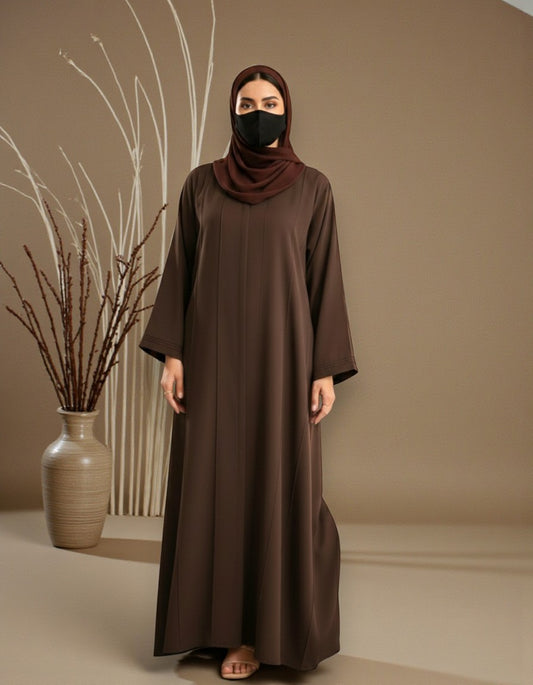 Premium Front Open Abaya for Women in Seltos Fabric with Pin Tuck Detailing and Black Hijab