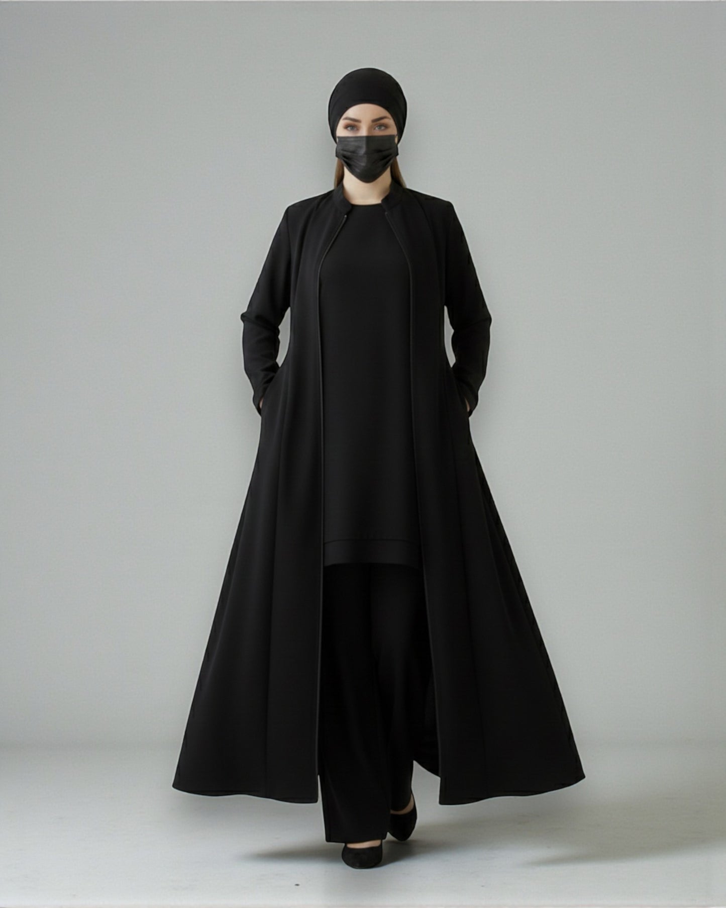 Elegant Front Open Abaya in Premium Firdaus Fabric with Full Zipper