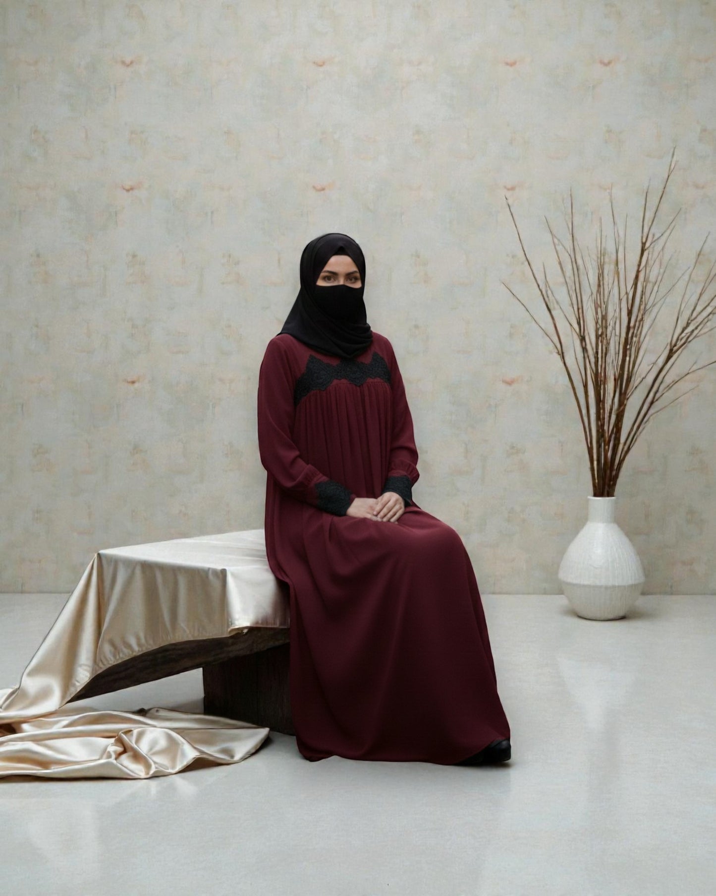 Lose Fit Abaya Like Dress With  Pearl Lace Work-Medium