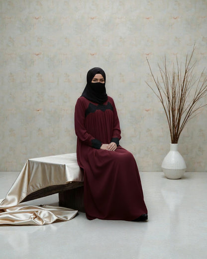 Lose Fit Abaya Like Dress With  Pearl Lace Work-Medium