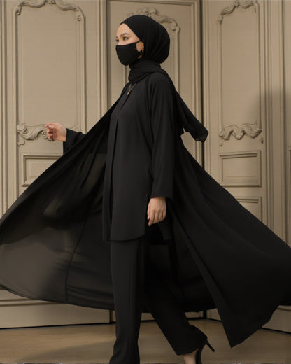 4-Piece Layered Co-Ord Set with Open Shrug & Hijab