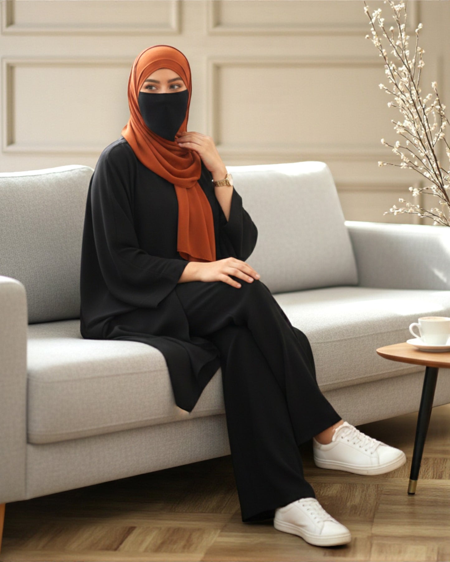 Kaftan Co-Ord Set in Premium Firdaus Fabric with Stole Hijab