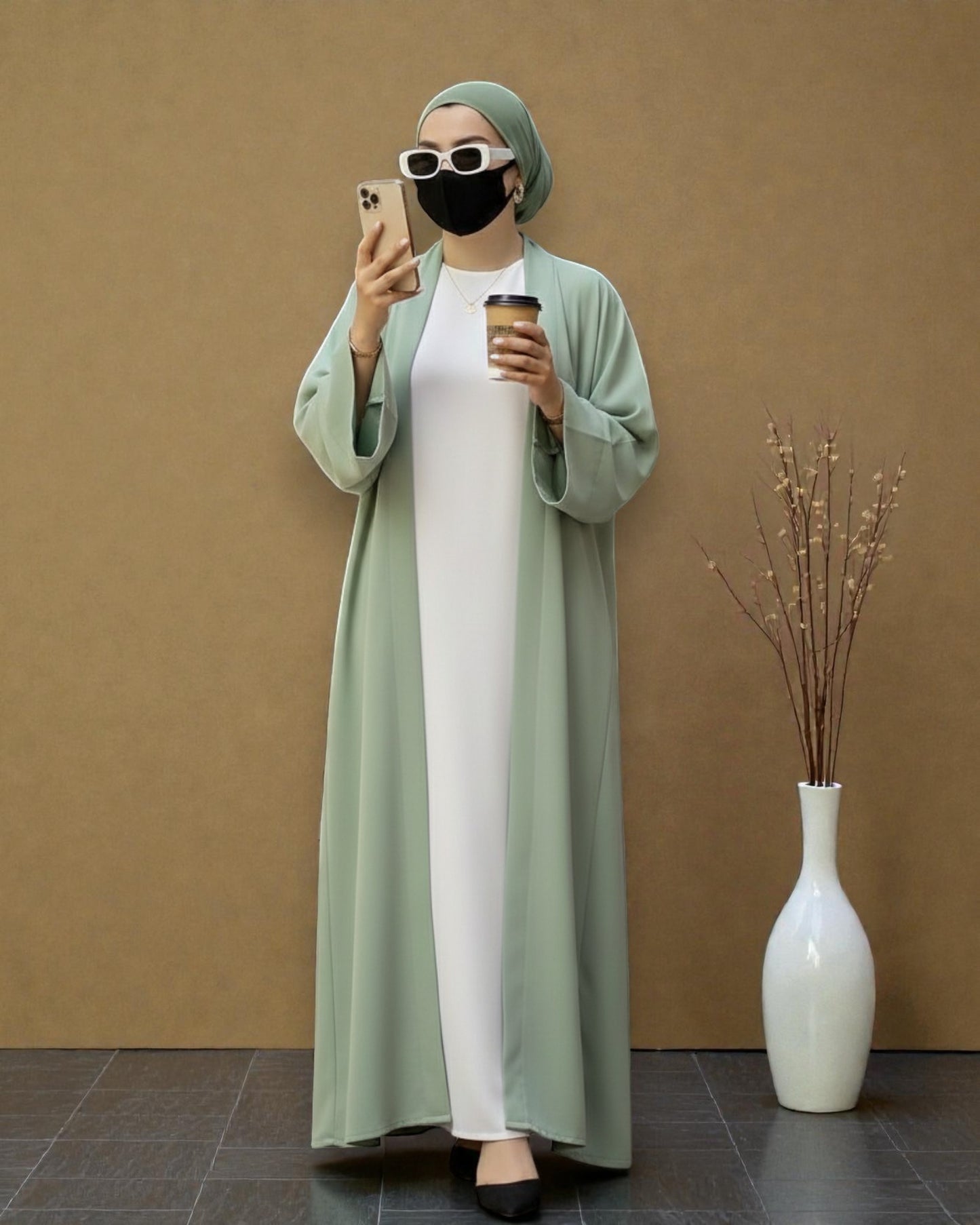 Premium Open Abaya Set for Women with Inner Dress and Matching Hijab