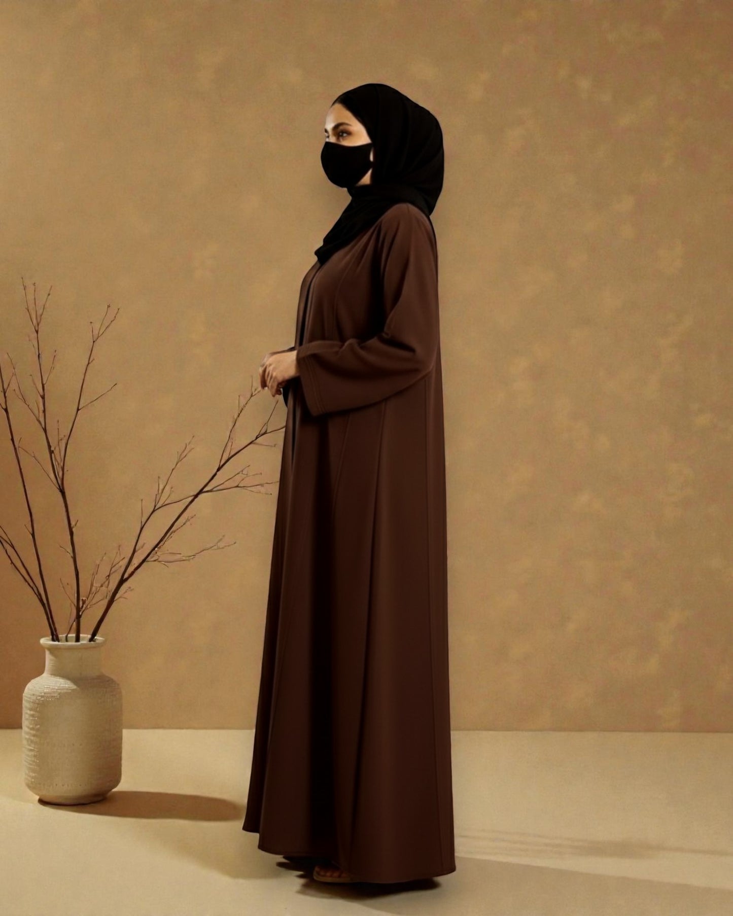 Premium Front Open Abaya for Women in Seltos Fabric with Pin Tuck Detailing and Black Hijab