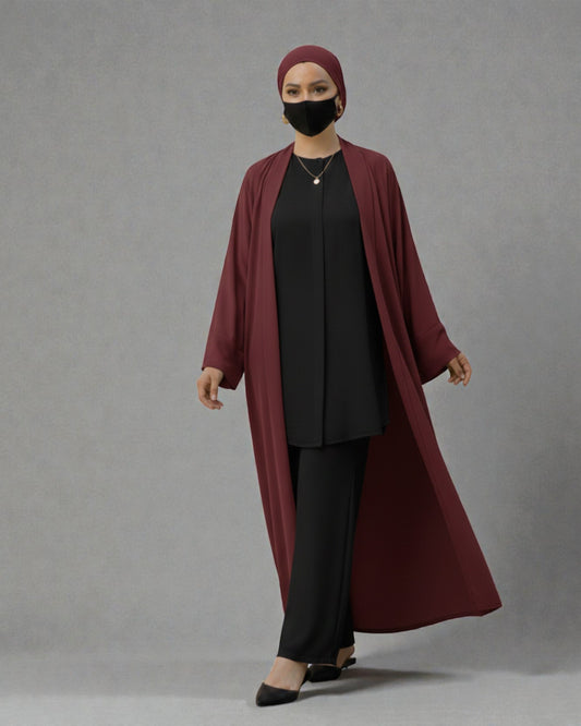 4-Piece Layered Co-Ord Set with Open Shrug & Hijab