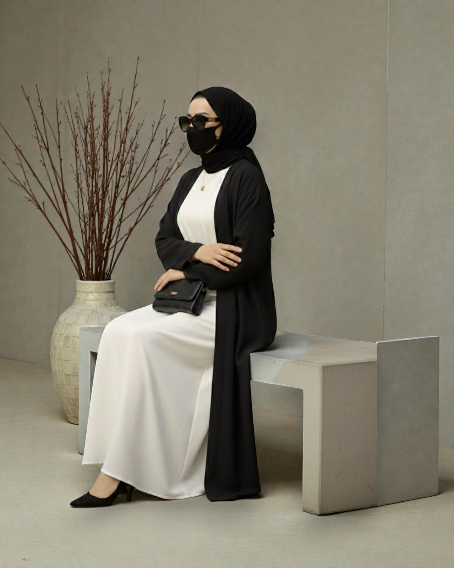 Premium Open Abaya Set for Women with Inner Dress and Matching Hijab