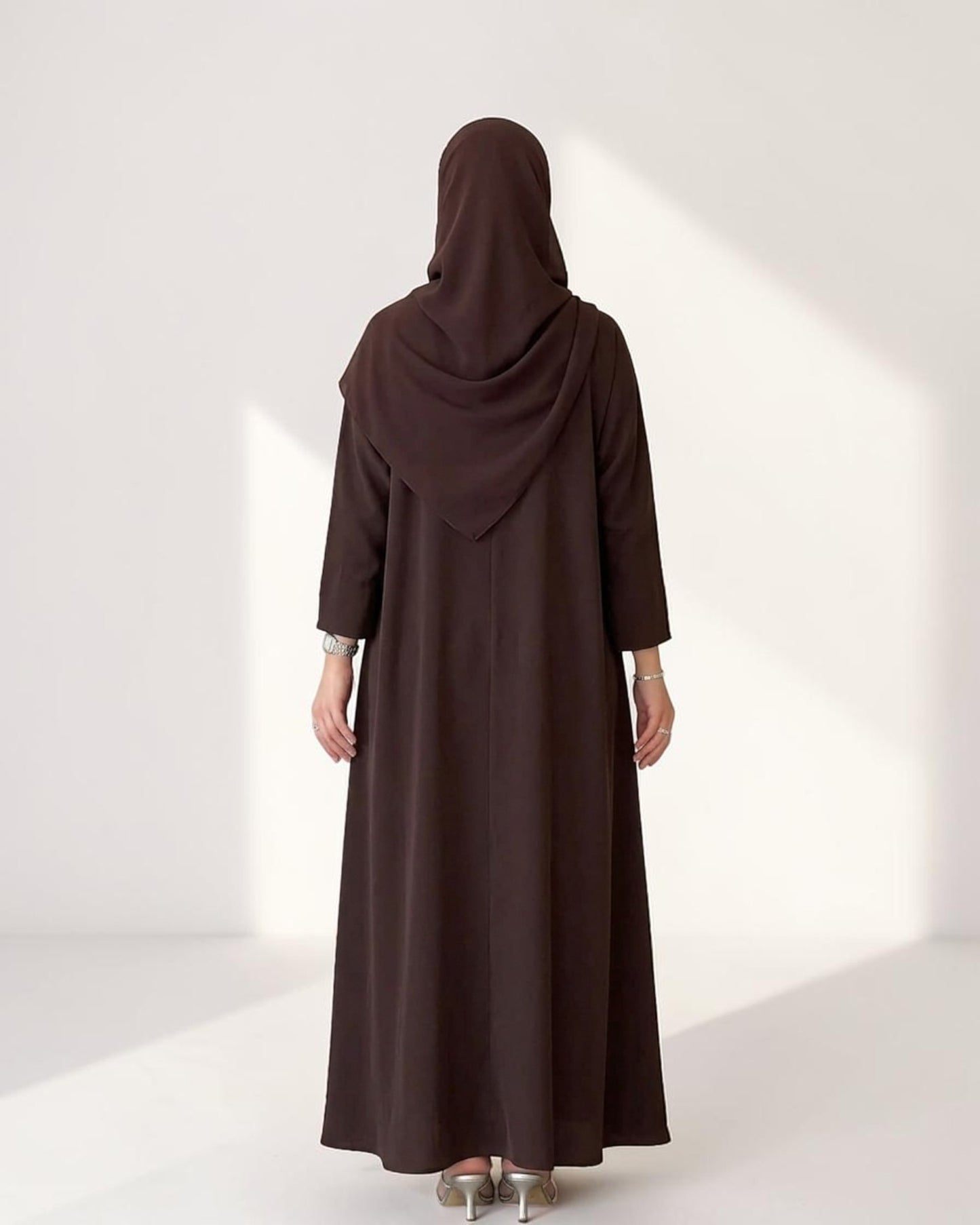 Mahram Brown Daily Wear Abaya with V Neck