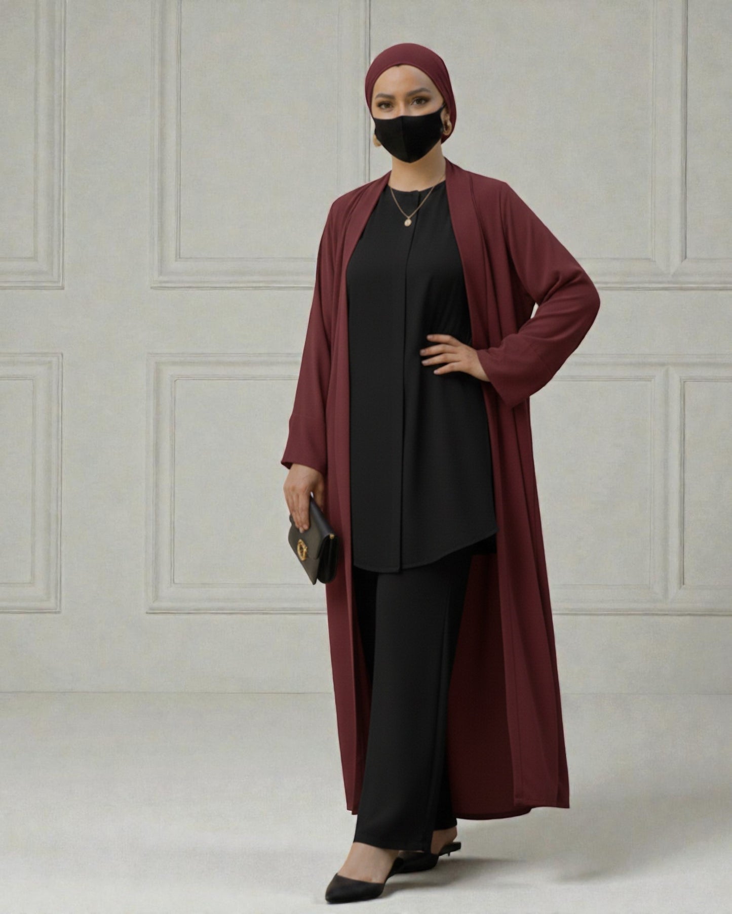 4-Piece Layered Co-Ord Set with Open Shrug & Hijab
