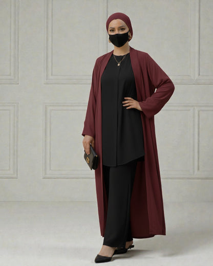 4-Piece Layered Co-Ord Set with Open Shrug & Hijab