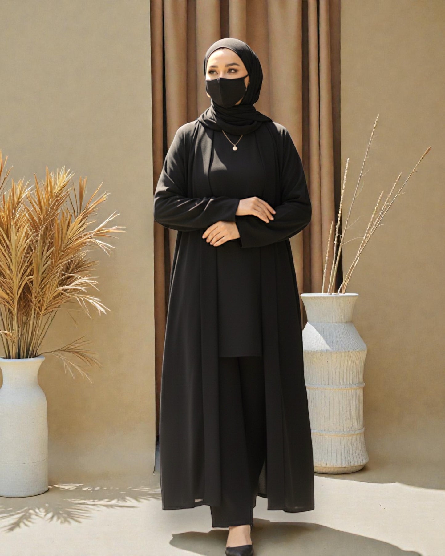 4-Piece Layered Co-Ord Set with Open Shrug & Hijab