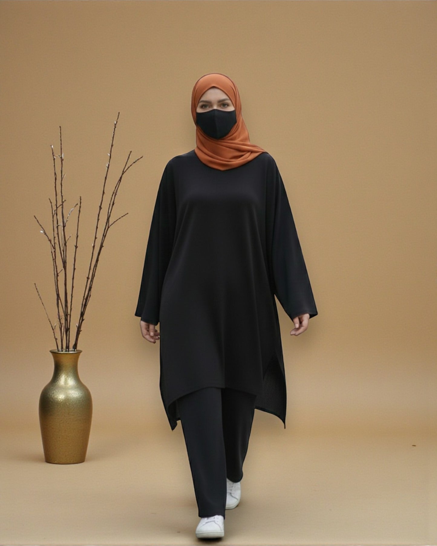 Asymmetric Co-Ord Set in Premium Firdaus Fabric with Stole Hijab