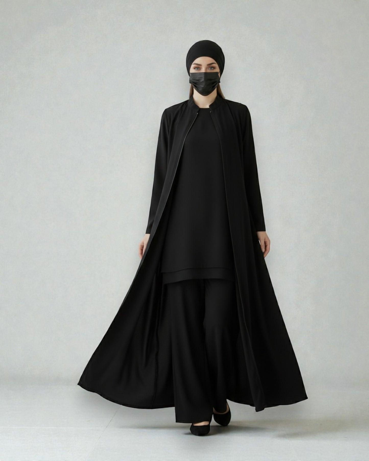 Elegant Front Open Abaya in Premium Firdaus Fabric with Full Zipper
