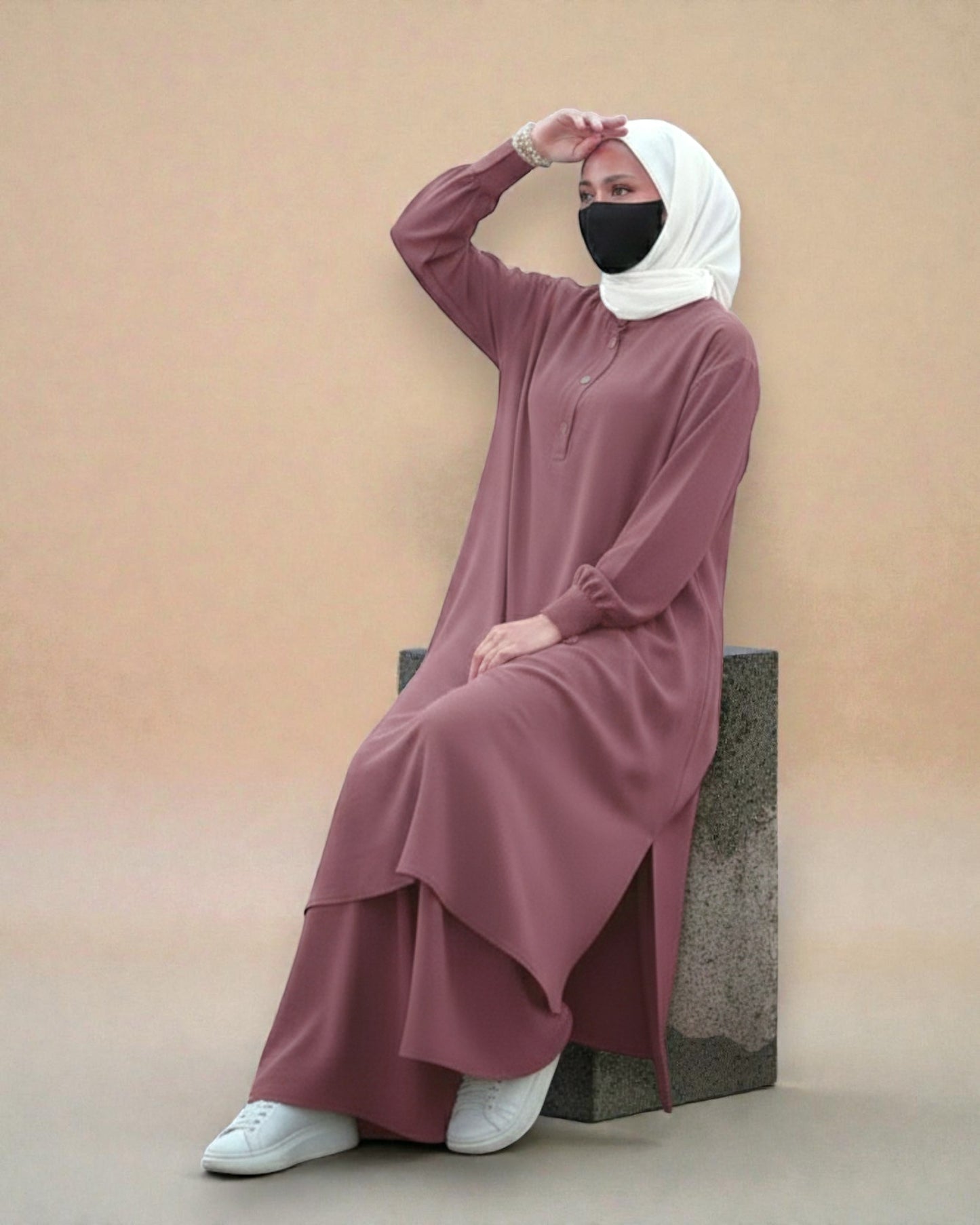 Co-ord Abaya Set for Women In Firdaus Fabric with Wide Palazzo & Tunic