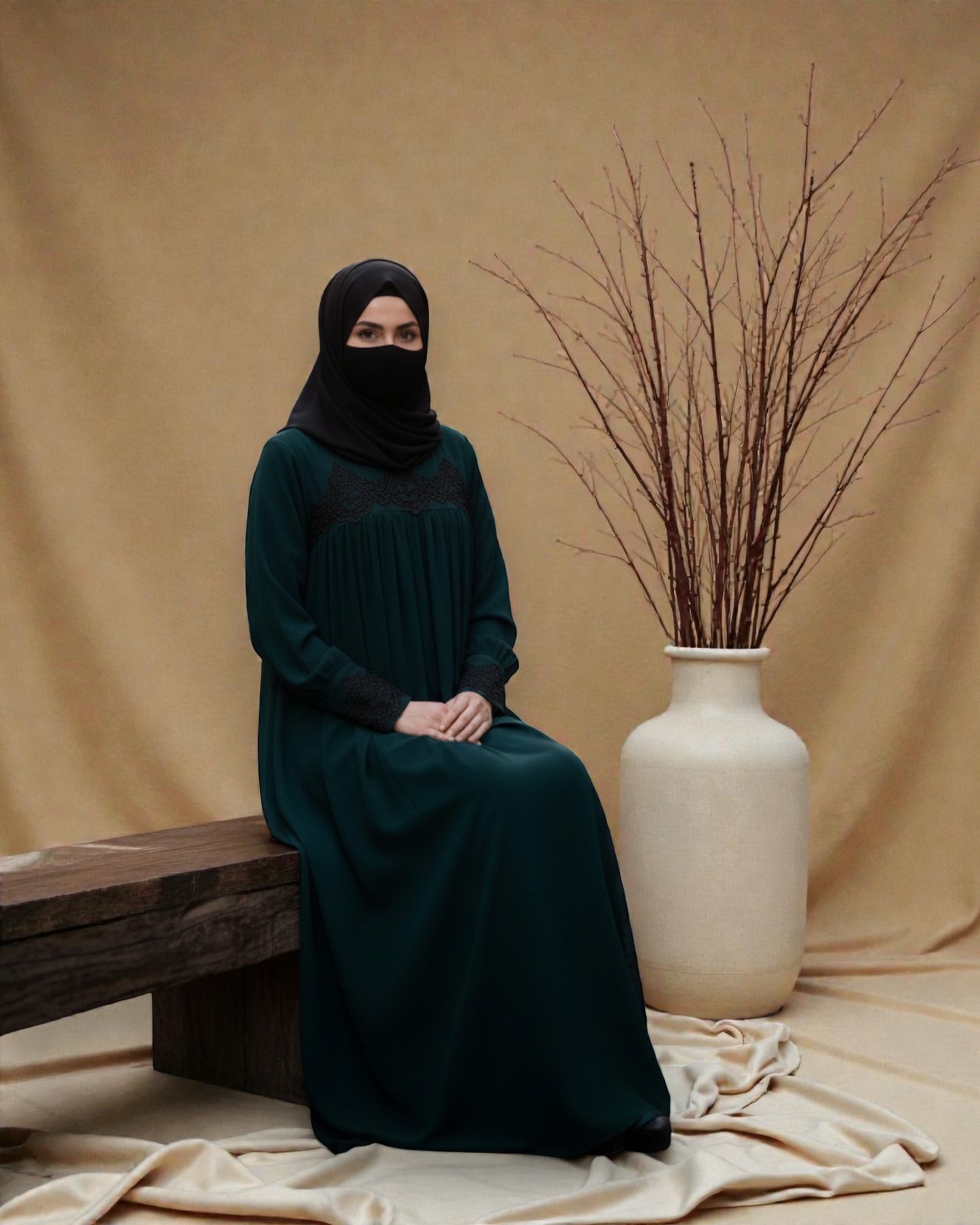 Lose Fit Abaya Like Dress With  Pearl Lace Work-Medium