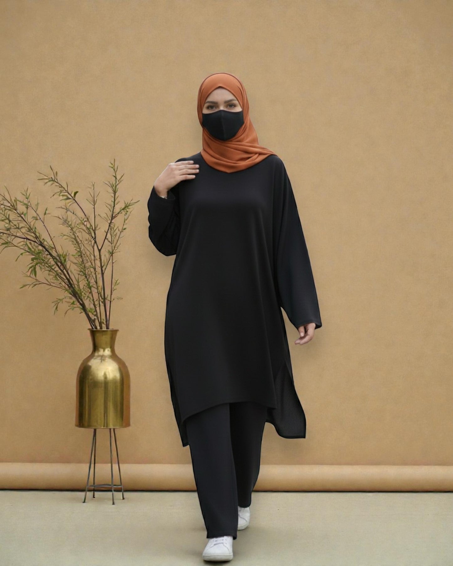 Asymmetric Co-Ord Set in Premium Firdaus Fabric with Stole Hijab