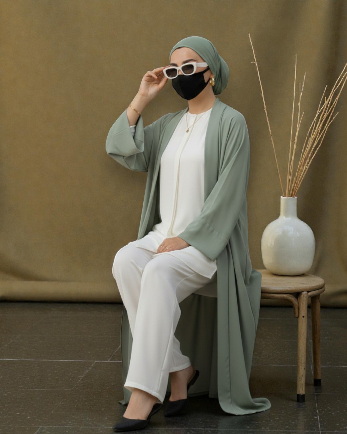 4-Piece Layered Co-Ord Set with Open Shrug & Hijab