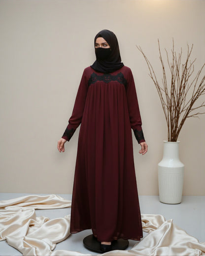 Lose Fit Abaya Like Dress With  Pearl Lace Work-Medium