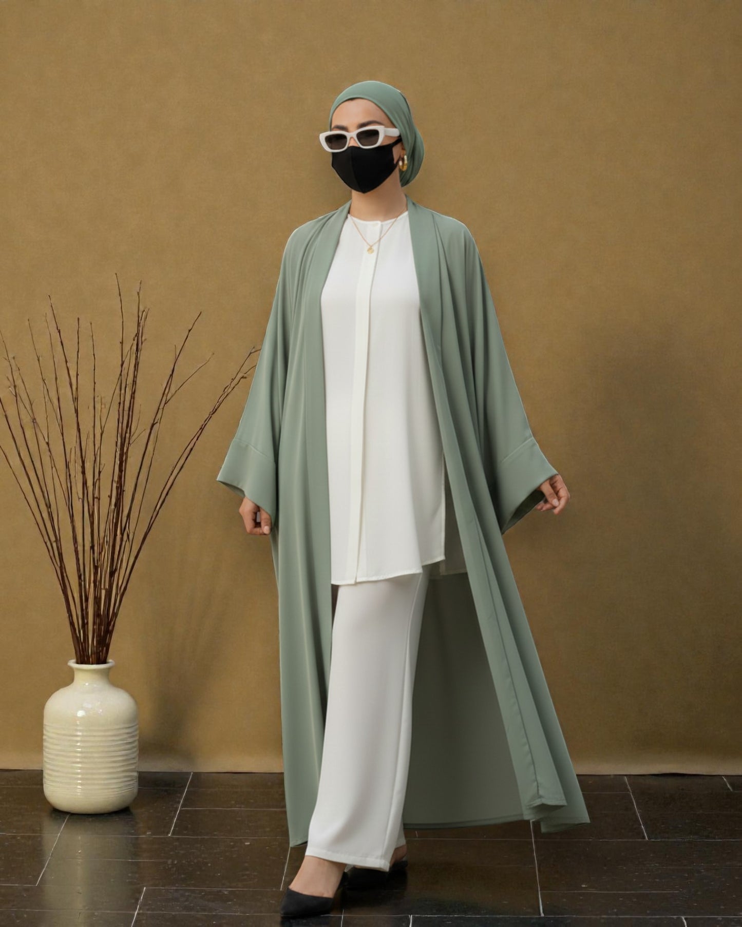 4-Piece Layered Co-Ord Set with Open Shrug & Hijab