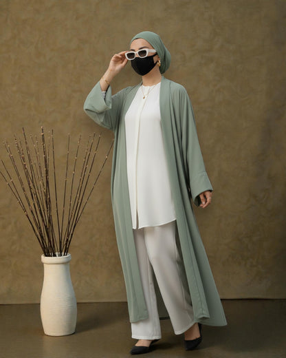 4-Piece Layered Co-Ord Set with Open Shrug & Hijab
