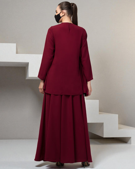 Modest Co-ord Set: Designer Loose-Fit Top with Frills and Flared Skirt