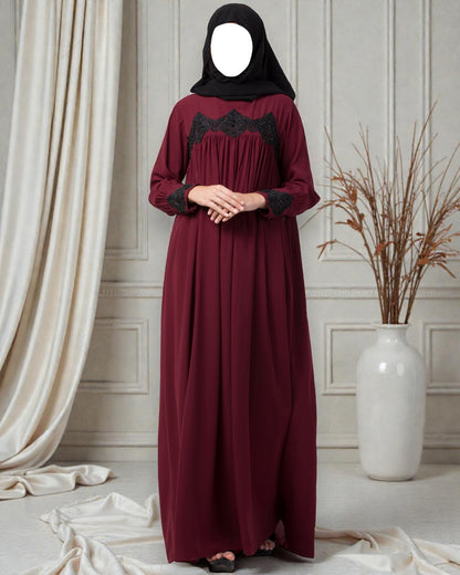 Lose Fit Abaya Like Dress With  Pearl Lace Work-Medium