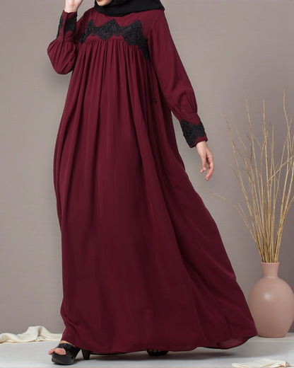 Lose Fit Abaya Like Dress With  Pearl Lace Work-Medium