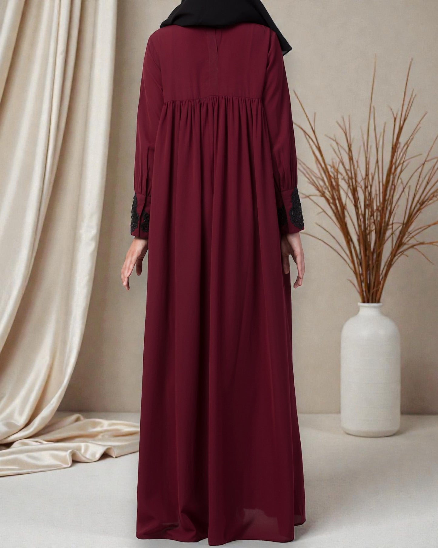 Lose Fit Abaya Like Dress With  Pearl Lace Work-Medium