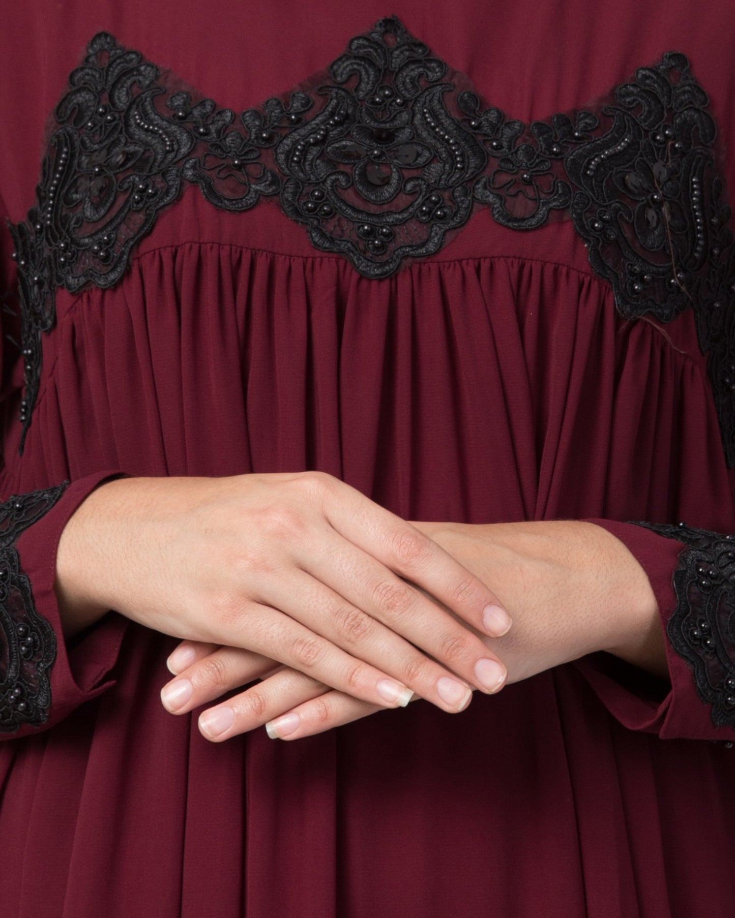 Lose Fit Abaya Like Dress With  Pearl Lace Work-Medium