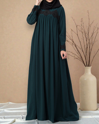 Lose Fit Abaya Like Dress With  Pearl Lace Work-Medium