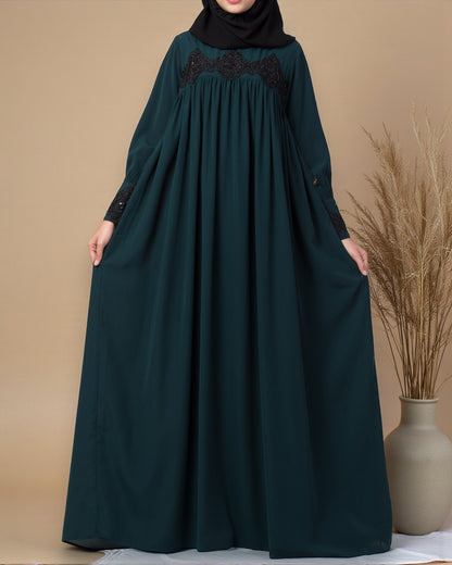 Lose Fit Abaya Like Dress With  Pearl Lace Work-Medium