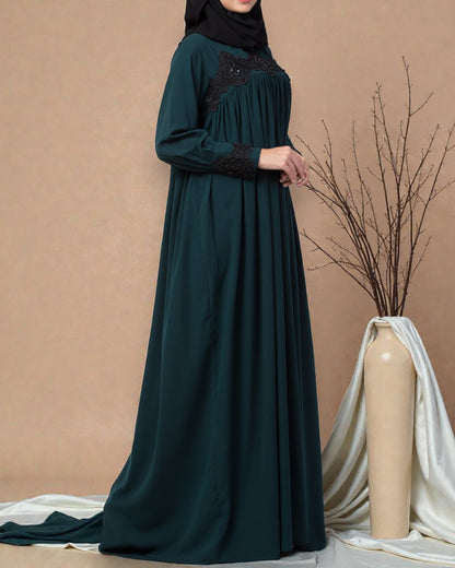 Lose Fit Abaya Like Dress With  Pearl Lace Work-Medium