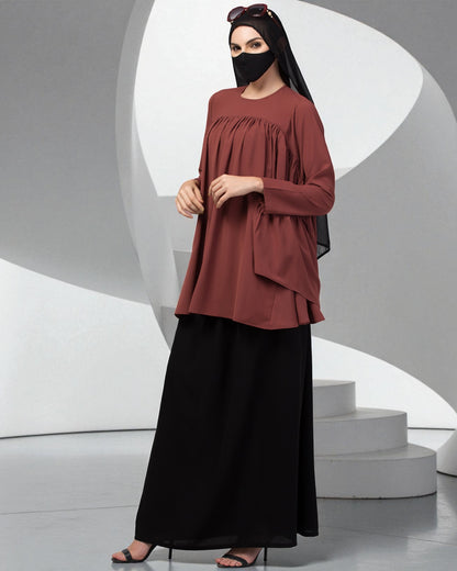 Modest Co-ord Set: Designer Loose-Fit Top with Frills and Flared Skirt