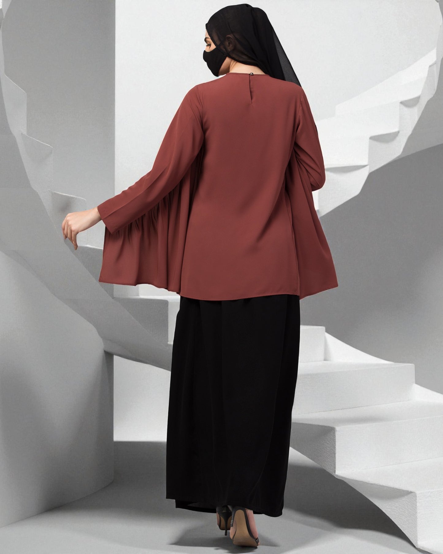 Modest Co-ord Set: Designer Loose-Fit Top with Frills and Flared Skirt