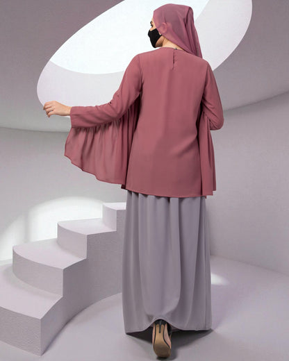 Modest Co-ord Set: Designer Loose-Fit Top with Frills and Flared Skirt