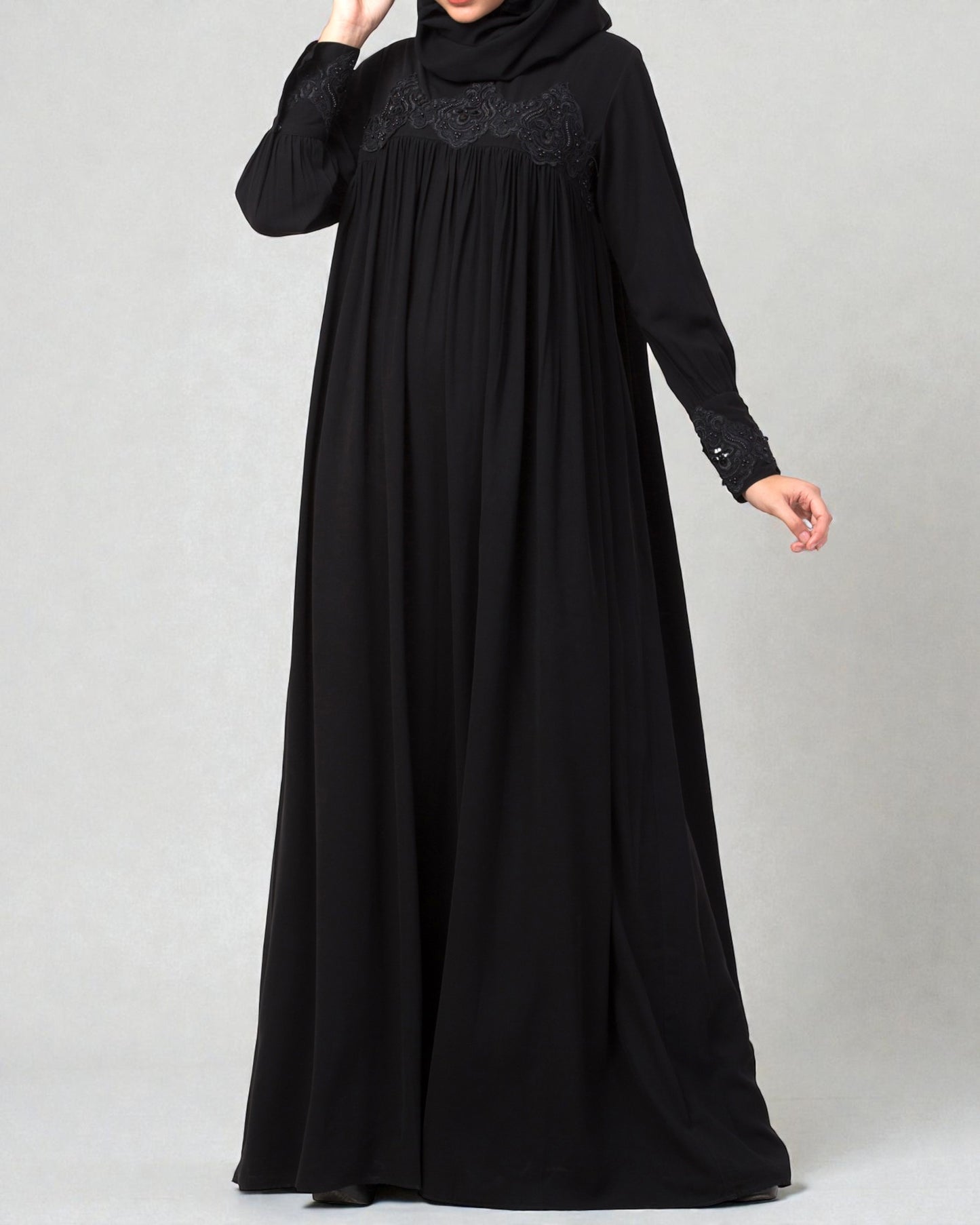 Lose Fit Abaya Like Dress With  Pearl Lace Work-Medium