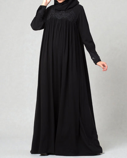 Lose Fit Abaya Like Dress With  Pearl Lace Work-Medium